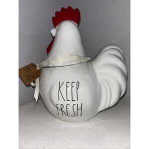 New Rae Dunn "Keep Fresh" Chicken Egg Rooster White & Red Canister Container Jar